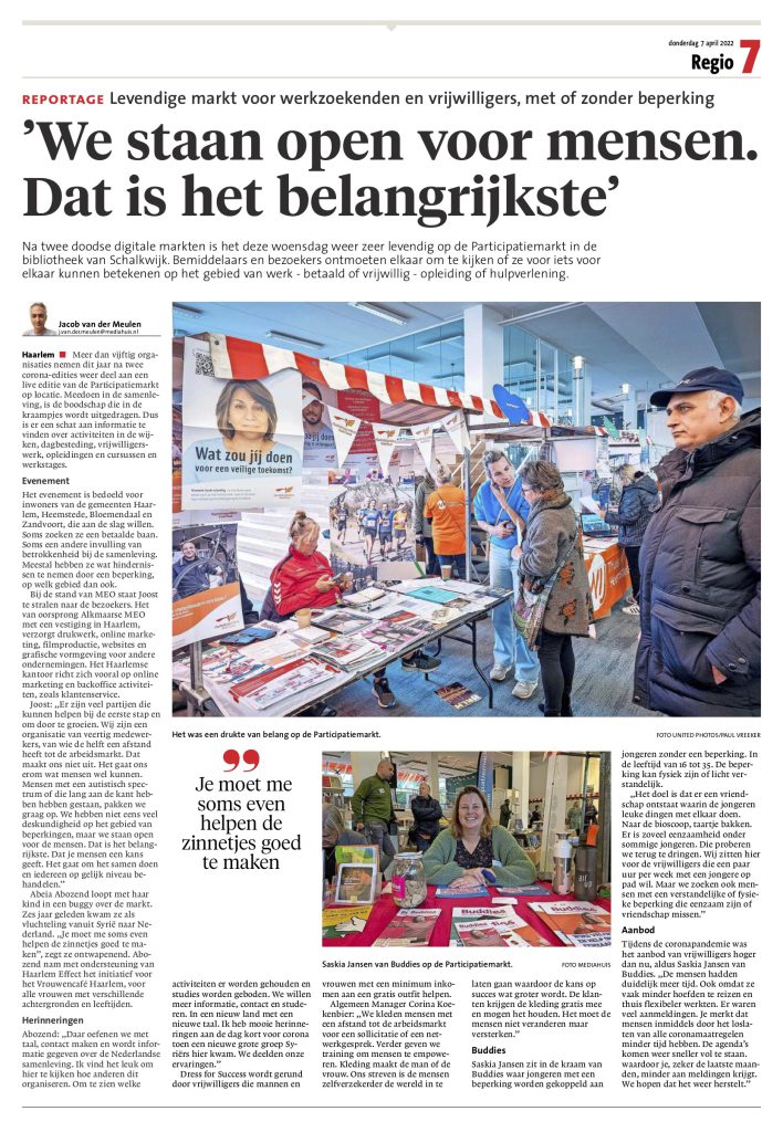 reportage participatiemarkt 2022 haarlems dagblad 07-04-22